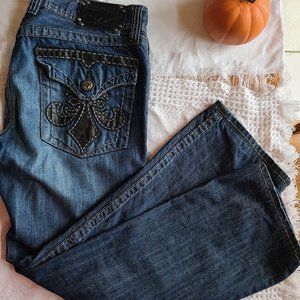 Affliction 34R Black Premium Jeans w/ Leather Detail